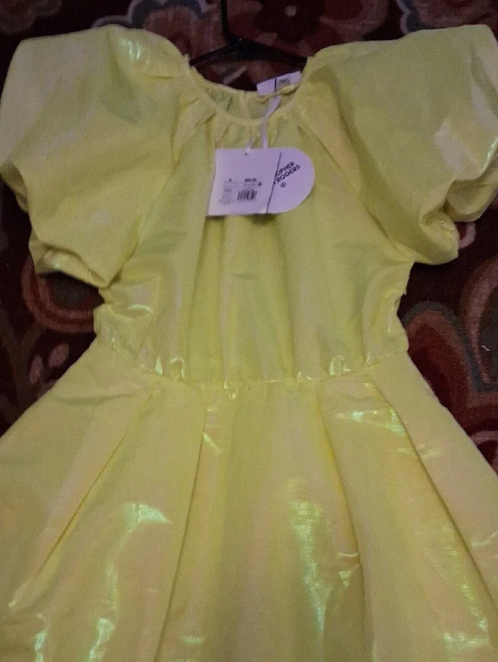 Christopher John Rogers Neon Yellow Shiny Puff Sleeve Dress